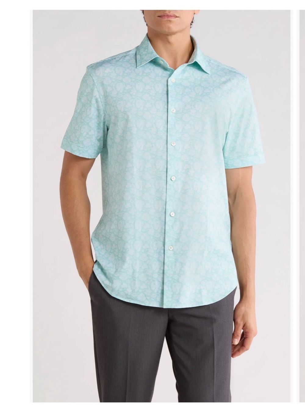 BUGATCHI Floral Print Stretch Cotton Short Sleeve Button-Up Shirt